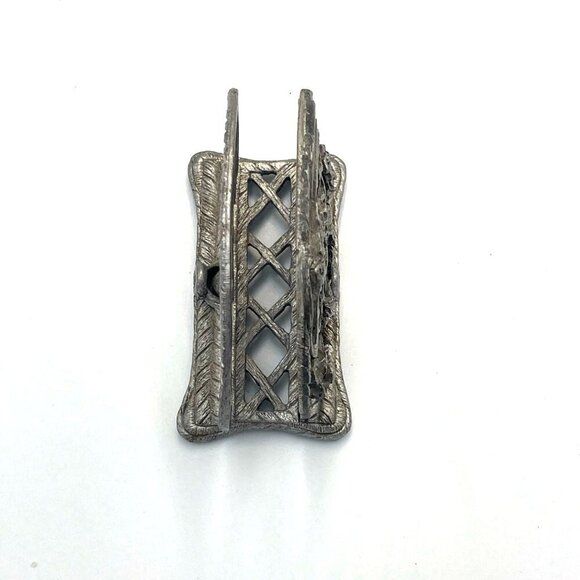 Vtg Metzke Pewter Heart & Roses Napkin Desk Letter Holder USA Retro Metallic - Picture 3 of 6